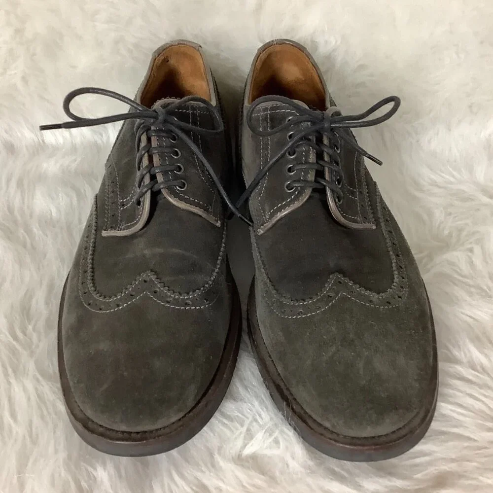 Aquatalia Men's Gray Suede Lace Up Carson Brogue Wingtip Oxford Shoes 10.5